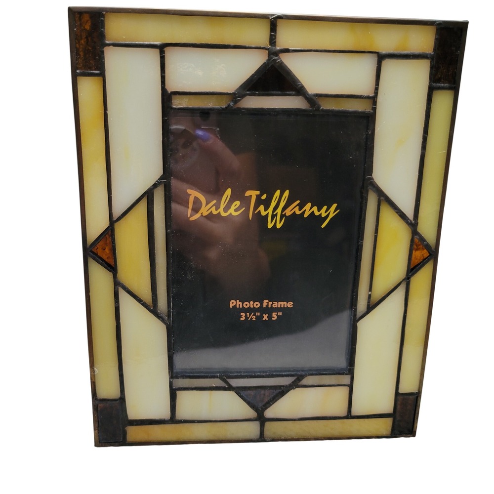 Dale Tiffany Stained Glass Photo Frame Mission Art Deco 3.5x5 Cream Amber